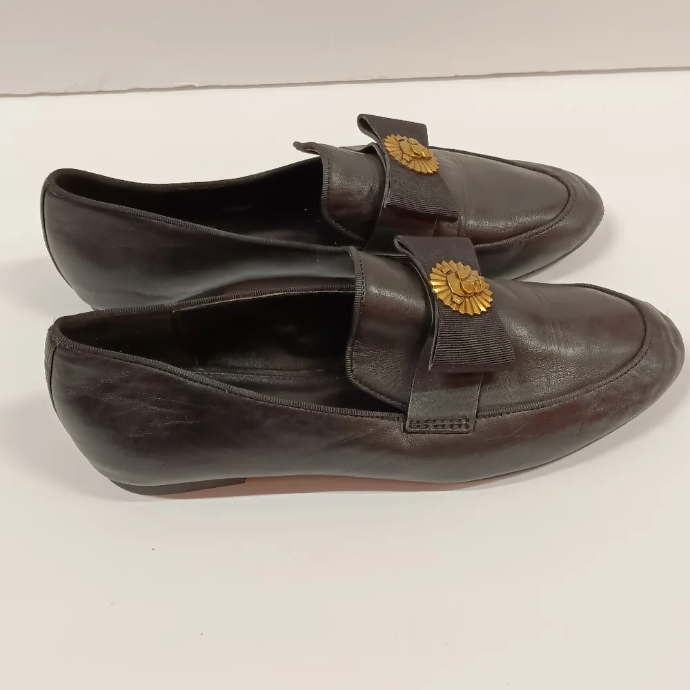 Michael Kors Rory Lion Head  Genuine Leather Loafer Black w Gold Size 7.5M